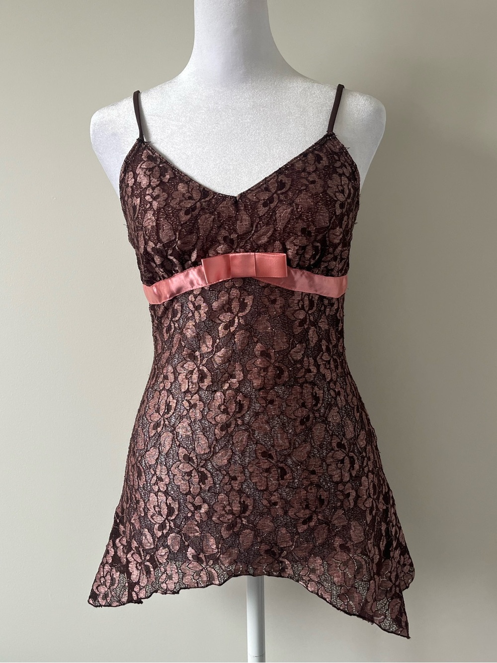 Y2K Pink and Brown Lace Camisole